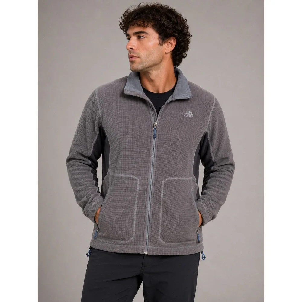 The‎ North Face Mens XL Full Zip Fleece Jacket Charcoal Grey Textured Mid Layer